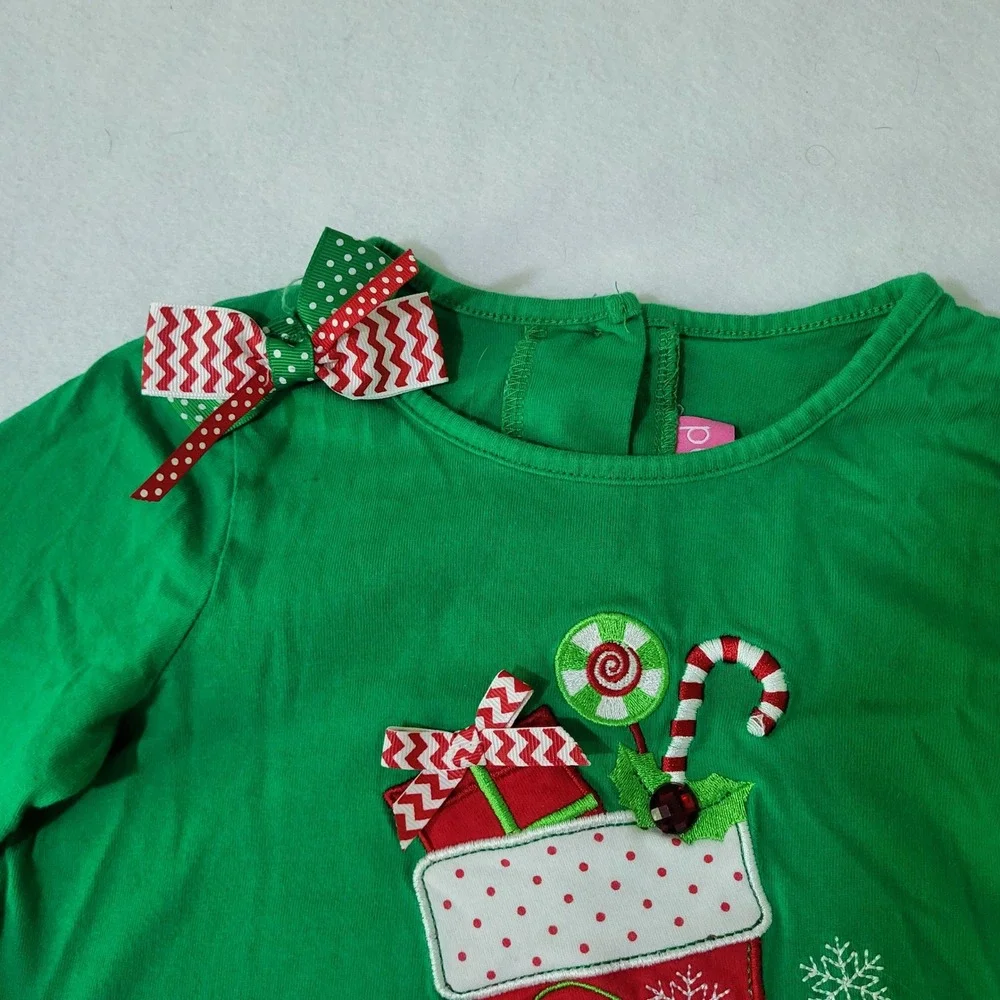 Good Lad Girls Green Christmas Stocking Tunic and Chevron Leggings Set 6/6X